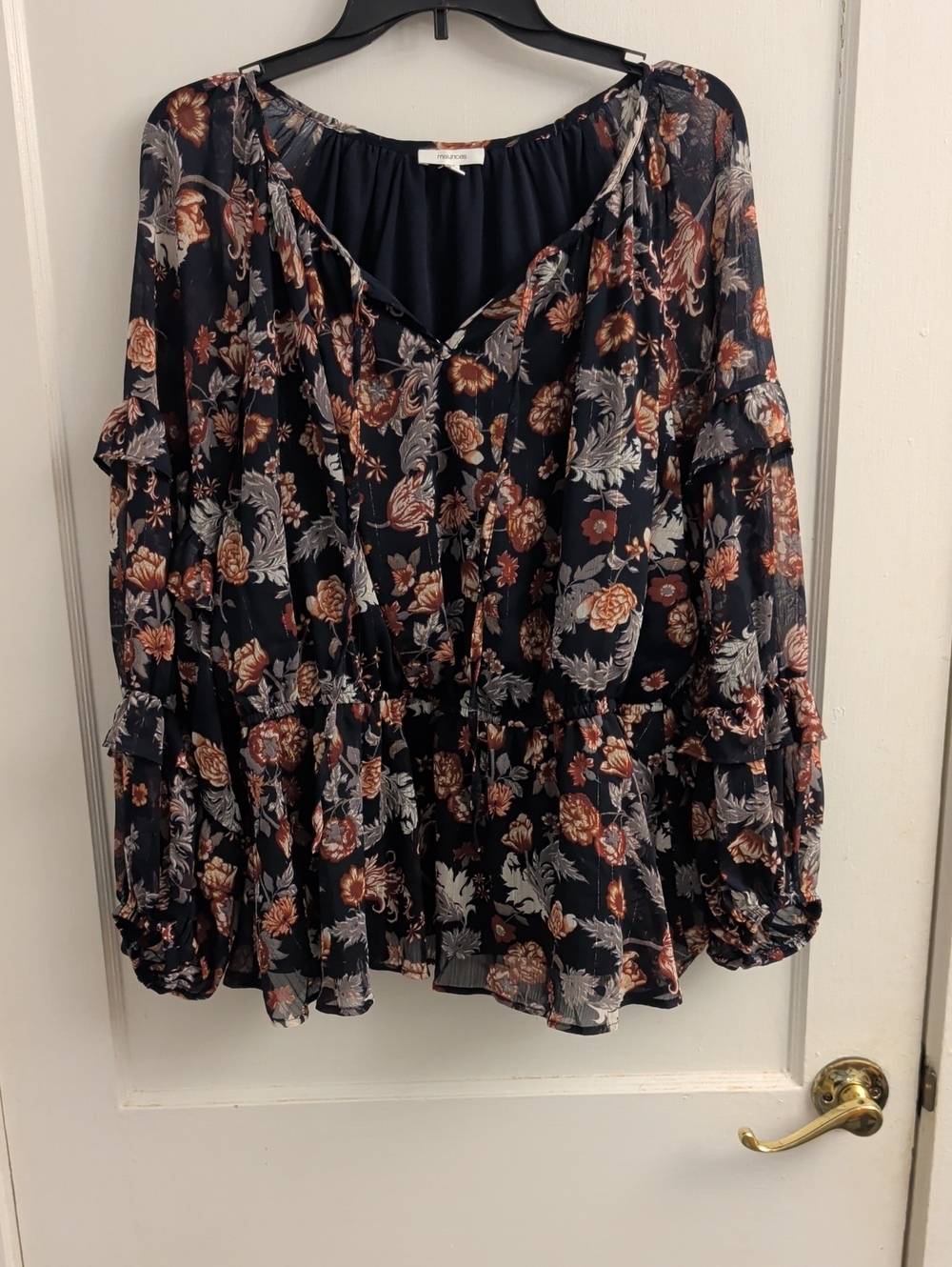 Maurices Navy Floral Peasant Blouse